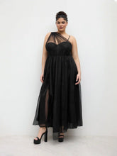 Mesh Asymmetrical Neck Glitter Corset Maxi Dress Curve & Plus