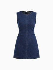 High Stretch Denim Ruched Zipper Mini Dress