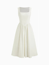 Linen-blend Square Neck Ruffle Midi Dress