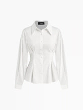Cotton-blend Polo Stripe Waist-cinching Shirt
