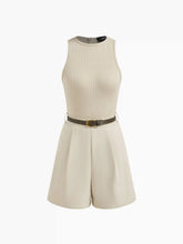 Round Neckline Pocket Romper With Belt