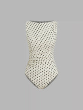Boat Neck Polka Dot Ruched Bodysuit