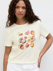 Cotton-blend Fruits Graphic Short Sleeve Tee