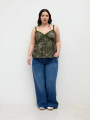 Mesh V-neck Aztec Lace Cami Top Curve & Plus