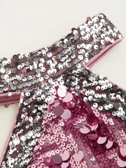 Sequin Halter Neckline Contrasting Binding Crop Tank Top