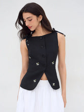 Floral Embroidery Bowknot Blazer Vest