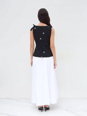 Floral Embroidery Bowknot Blazer Vest