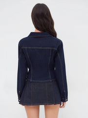 Denim Collar Cinched Waist Jacket