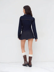 Denim Collar Cinched Waist Jacket