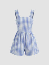 Cotton-blend Square Neck Gingham Bowknot Romper