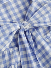 Cotton-blend Square Neck Gingham Bowknot Romper