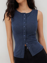 Round Neckline Stripe Button Through Tank Top