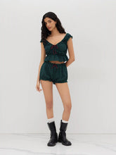 Cotton-blend Tartan Tank Top & Low Rise Tartan Bowknot Bloomer Shorts