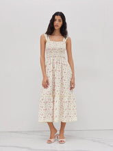 Square Neck Ditsy Floral Shirred Midi Dress