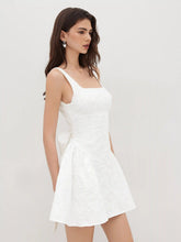 Jacquard U-neckline Floral Backless Bowknot Mini Dress