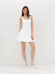 Jacquard U-neckline Floral Backless Bowknot Mini Dress