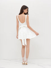 Jacquard U-neckline Floral Backless Bowknot Mini Dress