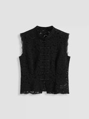 Lace High Neck Guipure Split Tank Top Curve & Plus