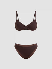 Sweetheart Neckline Rib Underwire Cheeky Bikini Set