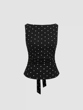 Cotton-blend Boat Neck Knotted Polka Dot Ruched Tank Top