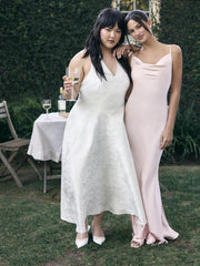 Jacquard V-neck Floral Lace Up Maxi Dress Curve & Plus