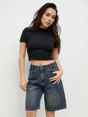 Cider Denim Mid Rise Pocket Bermuda Jorts