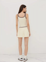Knit U-neckline Stripe Tank Top & Mid Rise Pleated Mini Skirt Set