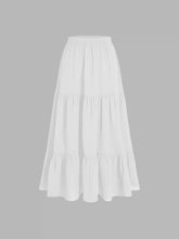 Petite Mid Rise Elastic Waist Ruffle Hem Tiered Maxi Skirt