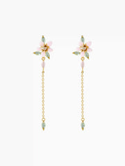 ZIRCON FLORAL & HEART CHAIN DROP EARRINGS