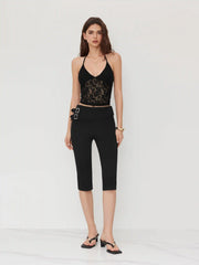 Lace Halter Neckline Floral Cami Top
