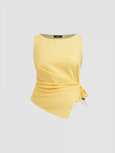 Linen-blend Beaded Knotted Ruched Tank Top Curve & Plus