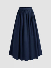 Cotton-blend Mid Rise Solid Ruffle Maxi Skirt