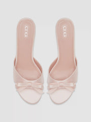 TWO-TONE BOWKNOT SATIN MID HEEL SANDALS