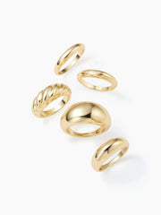 5PCS TWISTED & CROISSANT RING SET