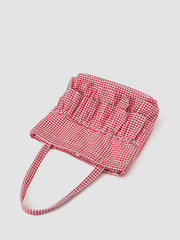 GINGHAM DOUBLE LAYERED RUFFLE DRAWSTRING TOTE BAG