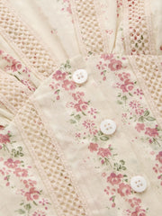 Cotton V-neck Floral Short Sleeve Blouse