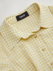 Cotton-blend Tartan Short Sleeve Gingham Blouse