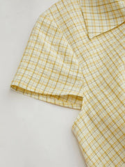 Cotton-blend Tartan Short Sleeve Gingham Blouse