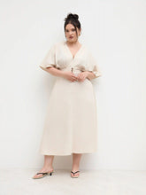 Linen-blend V-neck Ruffle Ruched Midi Dress Curve & Plus