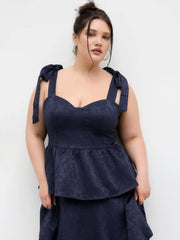 Jacquard Sweetheart Bowknot Layered Maxi Dress Curve & Plus
