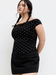 Cotton-blend Off-shoulder Polka Dot Ruched Top Curve & Plus