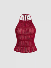 Chiffon Halter Neckline Knotted Ruched Backless Top