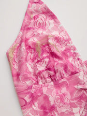 Lace Halter Neckline Floral Layered Mini Dress