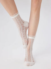 JACQUARD & LACE CREW SOCKS