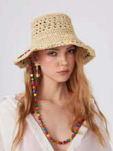 COLORFUL BEAD LACE-UP STRAW HAT