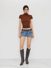 Stretch Cider Denim Low Rise Pocket Micro Shorts