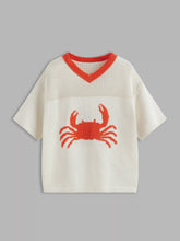 Knit V-neck Crab Hollow Out Contrasting Binding Oversized Top