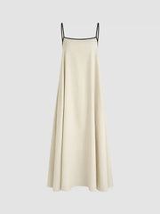 Linen-blend Square Neck Knotted Beaded Cami Maxi Dress