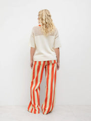 Knit V-neck Crab Hollow Out Contrasting Binding Oversized Top