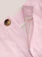 Cotton-blend Peter Pan Collar Puff Sleeve Stripe Top & Low Rise Shorts Set